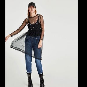 Zara black tulle Dress top with details size L new
